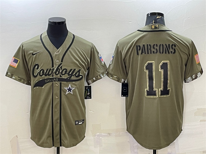Men's Dallas Cowboys #11 Micah Parsons 2022 Olive Salute To Service Cool Base Stitched Baseball Jersey Men's Dallas Cowboys #11 Micah Parsons 2022 Olive Salute To Service Cool Base Stitched Baseball Jersey