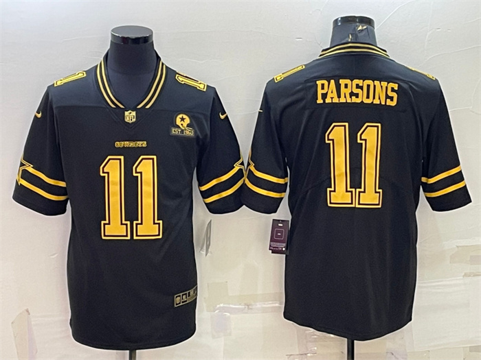 Men's Dallas Cowboys #11 Micah Parsons Black Gold Edition With 1960 Patch Limited Stitched Football Jersey Men's Dallas Cowboys #11 Micah Parsons Black Gold Edition With 1960 Patch Limited Stitched Football Jersey