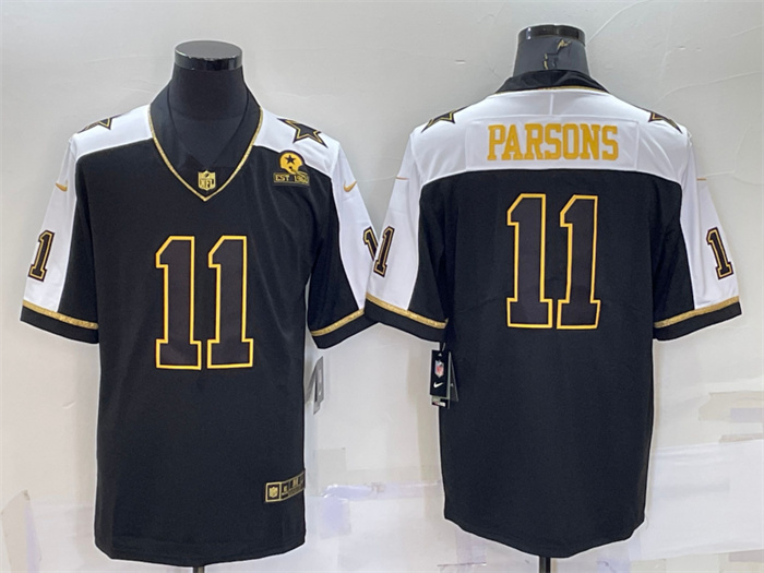 Men's Dallas Cowboys #11 Micah Parsons Black Gold Thanksgiving With Patch Stitched Jersey Men's Dallas Cowboys #11 Micah Parsons Black Gold Thanksgiving With Patch Stitched Jersey