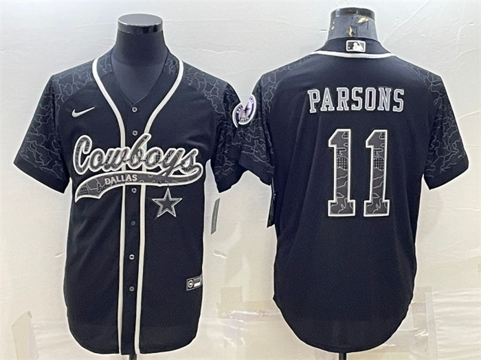 Men's Dallas Cowboys #11 Micah Parsons Black Reflective With Patch Cool Base Stitched Baseball Jersey Men's Dallas Cowboys #11 Micah Parsons Black Reflective With Patch Cool Base Stitched Baseball Jersey