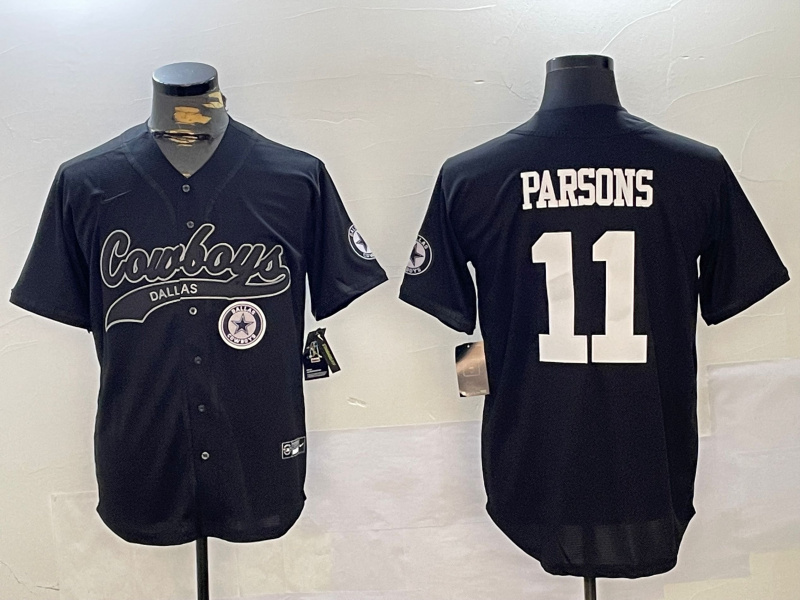 Men's Dallas Cowboys #11 Micah Parsons Black With Patch Cool Base Stitched Baseball Jersey 1