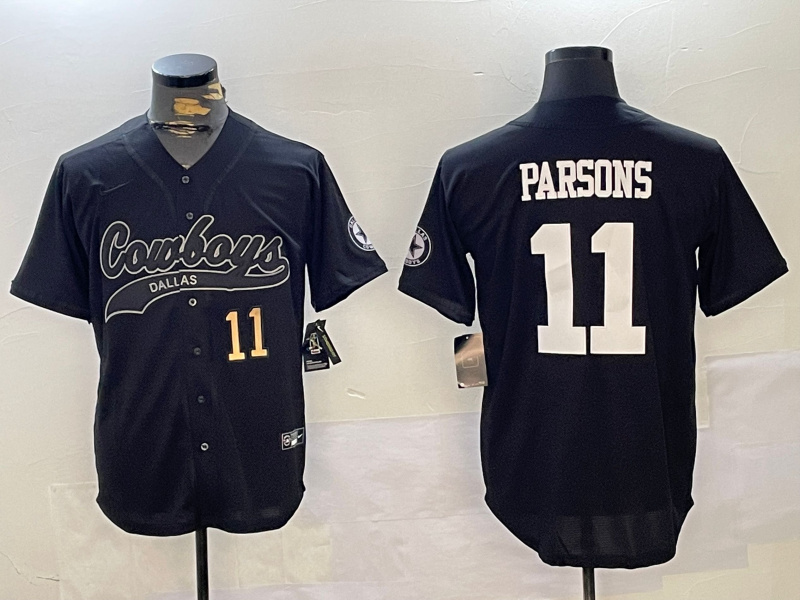 Men's Dallas Cowboys #11 Micah Parsons Black With Patch Cool Base Stitched Baseball Jersey 2