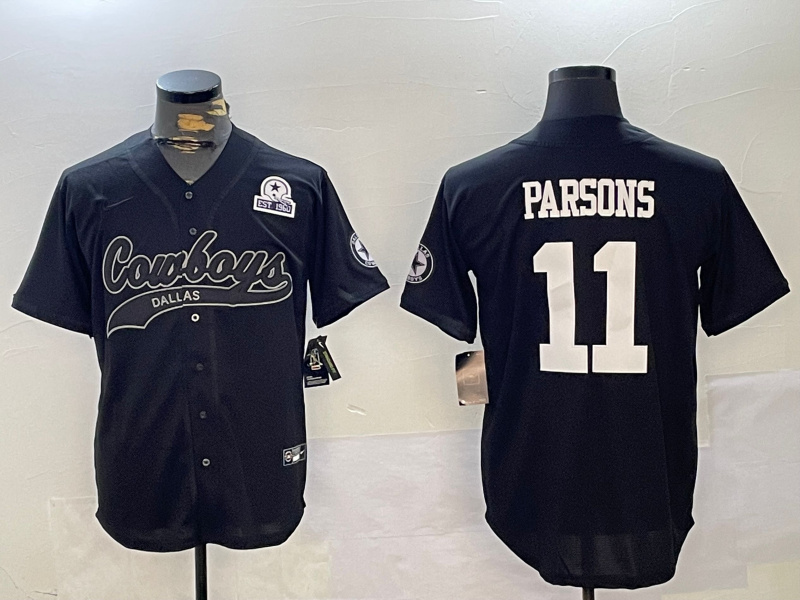 Men's Dallas Cowboys #11 Micah Parsons Black With Patch Cool Base Stitched Baseball Jersey 3 Men's Dallas Cowboys #11 Micah Parsons Black With Patch Cool Base Stitched Baseball Jersey 3