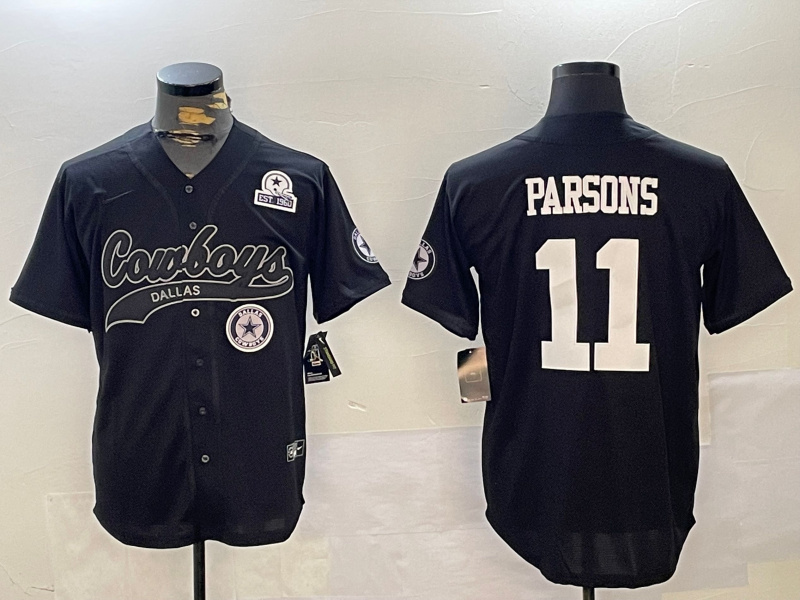 Men's Dallas Cowboys #11 Micah Parsons Black With Patch Cool Base Stitched Baseball Jersey 6
