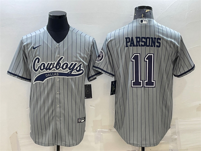Men's Dallas Cowboys #11 Micah Parsons Grey With Patch Cool Base Stitched Baseball Jersey Men's Dallas Cowboys #11 Micah Parsons Grey With Patch Cool Base Stitched Baseball Jersey