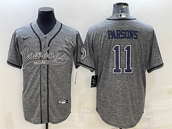 Men's Dallas Cowboys #11 Micah Parsons Grey With Patch Cool Base Stitched Baseball JerseyS Men's Dallas Cowboys #11 Micah Parsons Grey With Patch Cool Base Stitched Baseball JerseyS