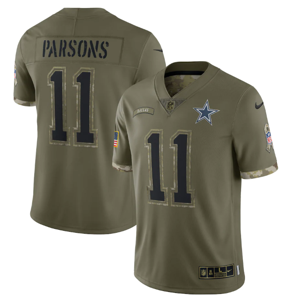 Men's Dallas Cowboys #11 Micah Parsons Olive 2022 Salute To Service Limited Stitched Jersey