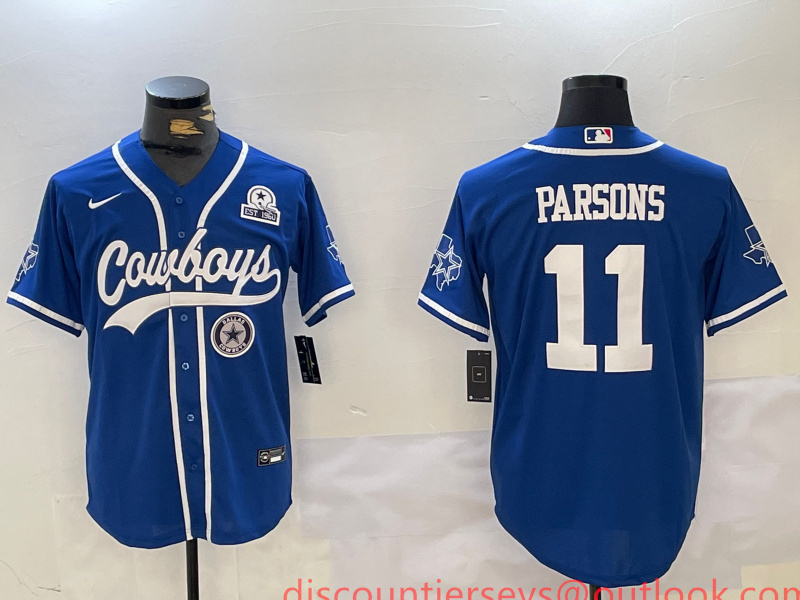 Men's Dallas Cowboys #11 Micah Parsons Royal With Patch Cool Base Stitched Baseball Jersey 1 Men's Dallas Cowboys #11 Micah Parsons Royal With Patch Cool Base Stitched Baseball Jersey 1