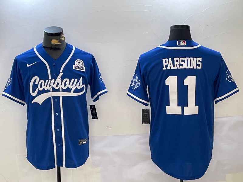 Men's Dallas Cowboys #11 Micah Parsons Royal With Patch Cool Base Stitched Baseball Jersey 2 Men's Dallas Cowboys #11 Micah Parsons Royal With Patch Cool Base Stitched Baseball Jersey 2