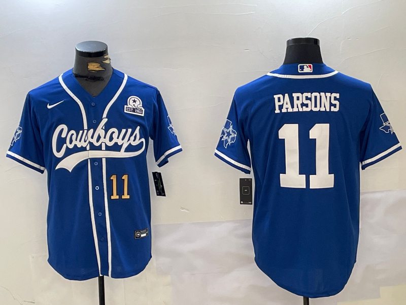 Men's Dallas Cowboys #11 Micah Parsons Royal With Patch Cool Base Stitched Baseball Jersey Men's Dallas Cowboys #11 Micah Parsons Royal With Patch Cool Base Stitched Baseball Jersey