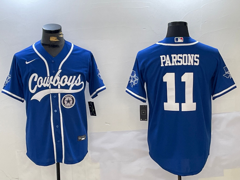 Men's Dallas Cowboys #11 Micah Parsons Royal With Patch Cool Base Stitched Baseball Jersey 3 Men's Dallas Cowboys #11 Micah Parsons Royal With Patch Cool Base Stitched Baseball Jersey 3