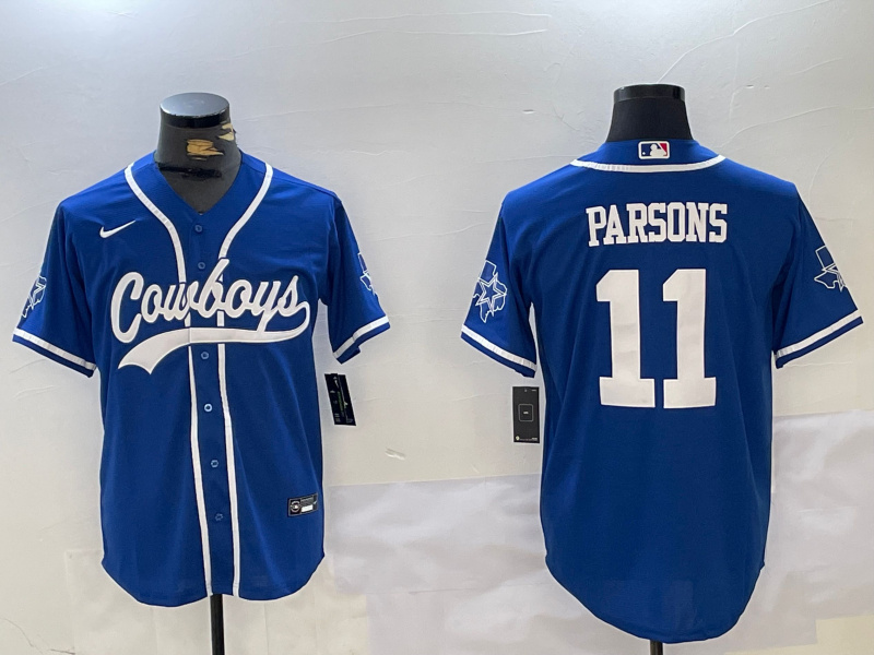 Men's Dallas Cowboys #11 Micah Parsons Royal With Patch Cool Base Stitched Baseball Jersey 5 Men's Dallas Cowboys #11 Micah Parsons Royal With Patch Cool Base Stitched Baseball Jersey 5