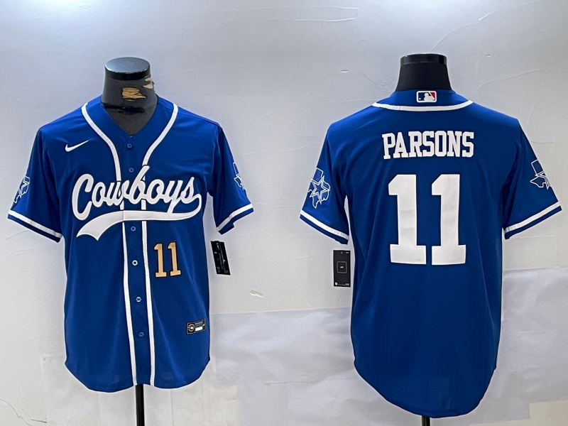 Men's Dallas Cowboys #11 Micah Parsons Royal With Patch Cool Base Stitched Baseball Jersey 6 Men's Dallas Cowboys #11 Micah Parsons Royal With Patch Cool Base Stitched Baseball Jersey 6