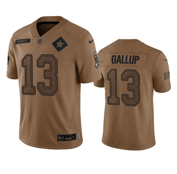 Men's Dallas Cowboys #13 Michael Gallup 2023 Brown Salute To Service Limited Stitched Football Jersey Men's Dallas Cowboys #13 Michael Gallup 2023 Brown Salute To Service Limited Stitched Football Jersey
