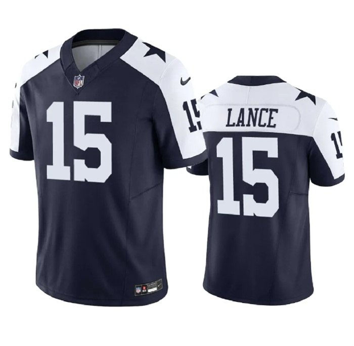 Men's Dallas Cowboys #15 Trey Lance Navy 2023 F.U.S.E. Thanksgiving Limited Stitched Football Jersey Men's Dallas Cowboys #15 Trey Lance Navy 2023 F.U.S.E. Thanksgiving Limited Stitched Football Jersey