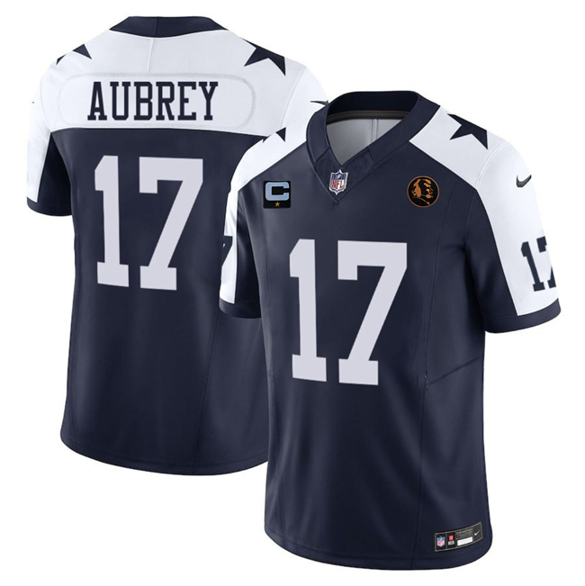 Men's Dallas Cowboys #17 Brandon Aubrey Navy 2023 F.U.S.E. With John Madden Patch And 1-Star C Patch Thanksgiving Vapor Limited Stitched Football Jersey