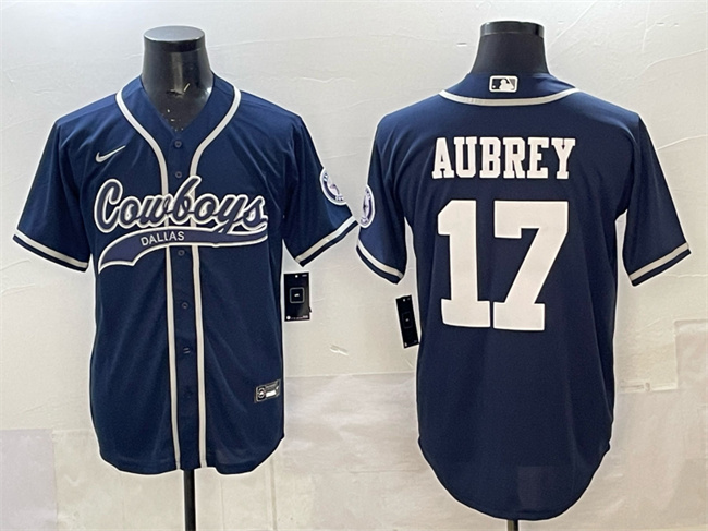 Men's Dallas Cowboys #17 Brandon Aubrey Navy Cool Base Stitched Baseball Jersey Men's Dallas Cowboys #17 Brandon Aubrey Navy Cool Base Stitched Baseball Jersey