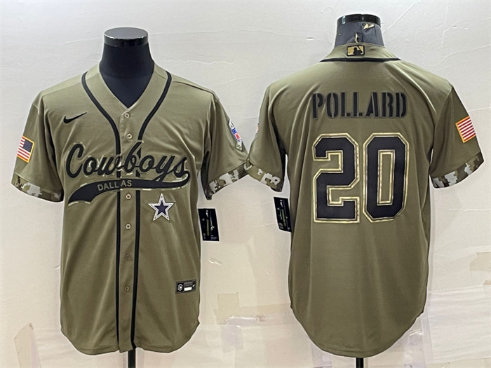 Men's Dallas Cowboys #20 Tony Pollard 2022 Olive Salute To Service Cool Base Stitched Baseball Jersey Men's Dallas Cowboys #20 Tony Pollard 2022 Olive Salute To Service Cool Base Stitched Baseball Jersey