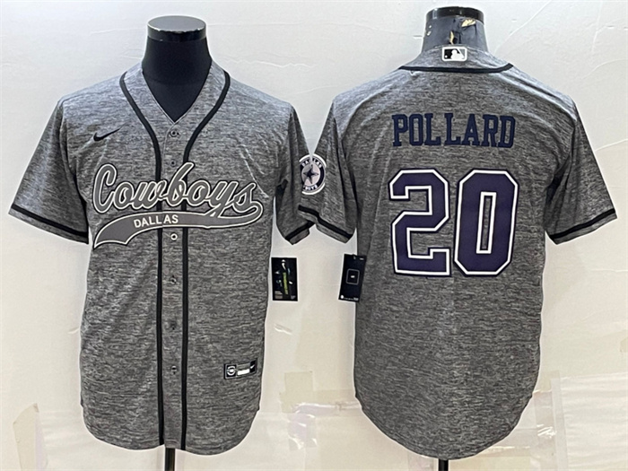 Men's Dallas Cowboys #20 Tony Pollard Grey With Patch Cool Base Stitched Baseball Jersey Men's Dallas Cowboys #20 Tony Pollard Grey With Patch Cool Base Stitched Baseball Jersey