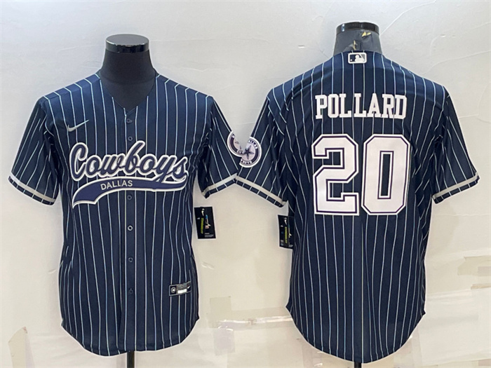Men's Dallas Cowboys #20 Tony Pollard Navy With Patch Cool Base Stitched Baseball Jersey Men's Dallas Cowboys #20 Tony Pollard Navy With Patch Cool Base Stitched Baseball Jersey