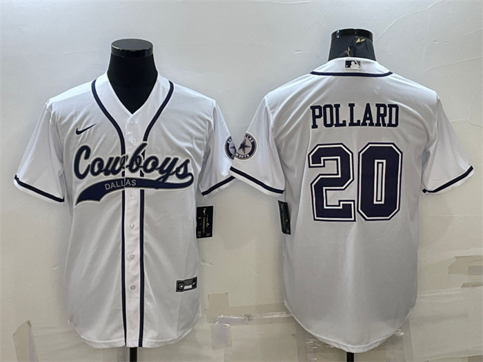 Men's Dallas Cowboys #20 Tony Pollard White With Patch Cool Base Stitched Baseball Jersey Men's Dallas Cowboys #20 Tony Pollard White With Patch Cool Base Stitched Baseball Jersey