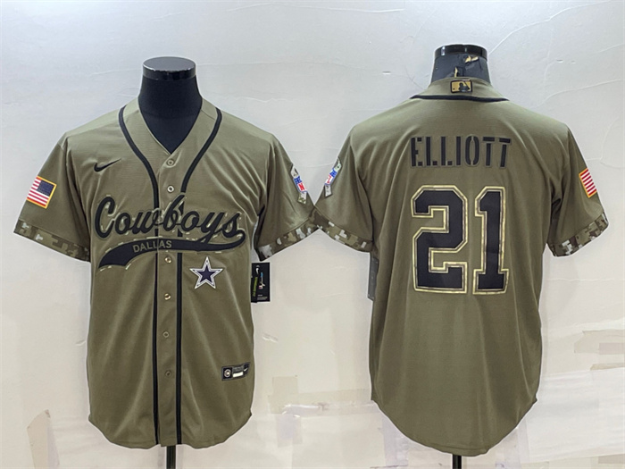 Men's Dallas Cowboys #21 Ezekiel Elliott 2022 Olive Salute To Service Cool Base Stitched Baseball Jersey Men's Dallas Cowboys #21 Ezekiel Elliott 2022 Olive Salute To Service Cool Base Stitched Baseball Jersey
