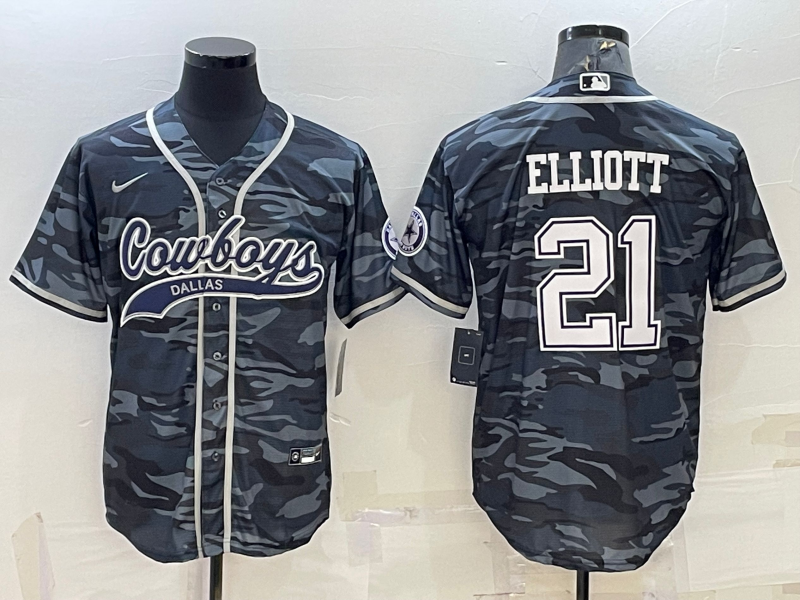 Men's Dallas Cowboys #21 Ezekiel Elliott Grey Camo With Patch Cool Base Stitched Baseball Jersey Men's Dallas Cowboys #21 Ezekiel Elliott Grey Camo With Patch Cool Base Stitched Baseball Jersey