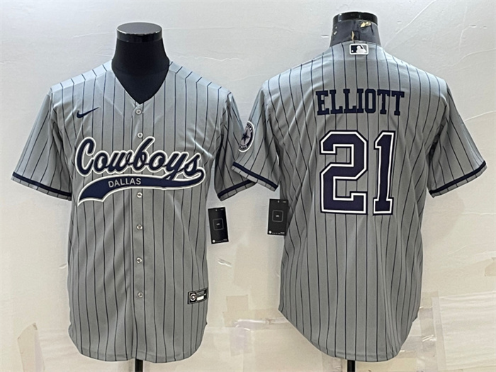 Men's Dallas Cowboys #21 Ezekiel Elliott Grey With Patch Cool Base Stitched Baseball Jersey Men's Dallas Cowboys #21 Ezekiel Elliott Grey With Patch Cool Base Stitched Baseball Jersey