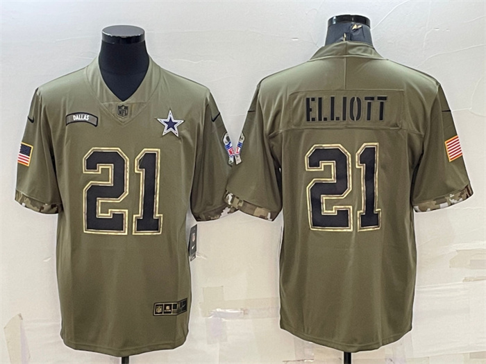 Men's Dallas Cowboys #21 Ezekiel Elliott Olive 2022 Salute To Service Limited Stitched Jersey Men's Dallas Cowboys #21 Ezekiel Elliott Olive 2022 Salute To Service Limited Stitched Jersey