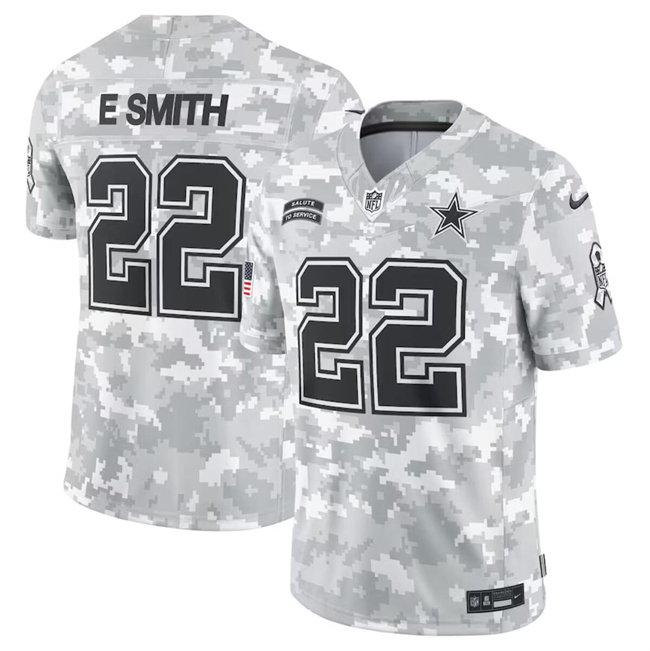 Men's Dallas Cowboys #22 Emmitt Smith 2024 Arctic Camo Salute To Service Limited Stitched Football Jersey Men's Dallas Cowboys #22 Emmitt Smith 2024 Arctic Camo Salute To Service Limited Stitched Football Jersey