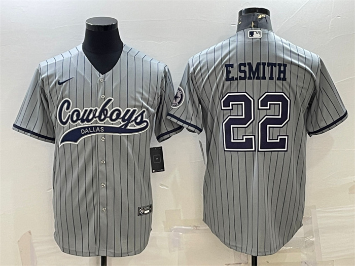 Men's Dallas Cowboys #22 Emmitt Smith Grey With Patch Cool Base Stitched Baseball Jersey Men's Dallas Cowboys #22 Emmitt Smith Grey With Patch Cool Base Stitched Baseball Jersey