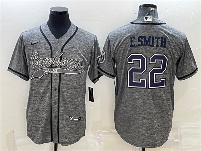 Men's Dallas Cowboys #22 Emmitt Smith Grey With Patch Cool Base Stitched Baseball JerseyS Men's Dallas Cowboys #22 Emmitt Smith Grey With Patch Cool Base Stitched Baseball JerseyS