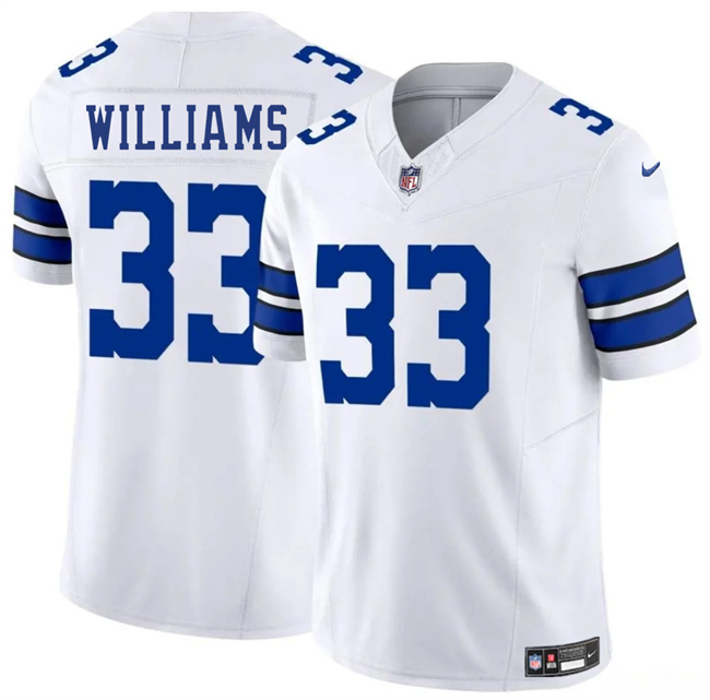 Men's Dallas Cowboys #33 Javonte Williams White 2025 F.U.S.E Vapor Untouchable Limited Stitched Football Jersey