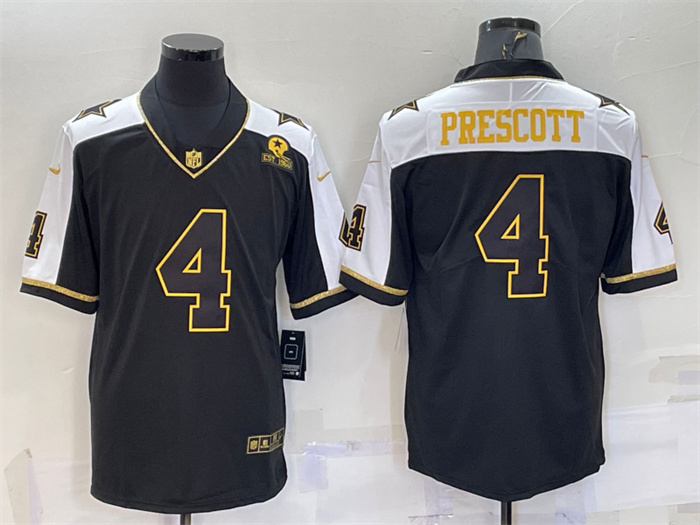 Men's Dallas Cowboys #4 Dak Prescott Black Gold Thanksgiving With Patch Stitched Jersey Men's Dallas Cowboys #4 Dak Prescott Black Gold Thanksgiving With Patch Stitched Jersey