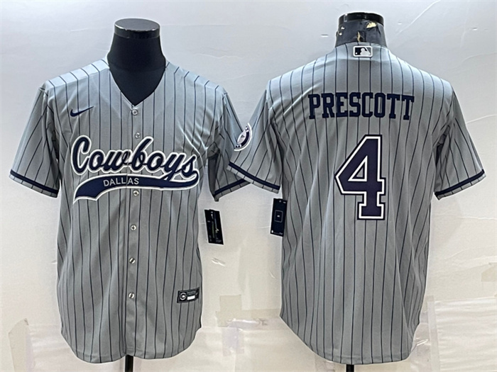 Men's Dallas Cowboys #4 Dak Prescott Gray With Patch Cool Base Stitched Baseball Jersey Men's Dallas Cowboys #4 Dak Prescott Gray With Patch Cool Base Stitched Baseball Jersey
