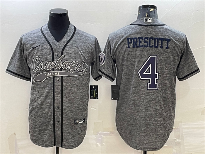 Men's Dallas Cowboys #4 Dak Prescott Grey With Patch Cool Base Stitched Baseball Jersey Men's Dallas Cowboys #4 Dak Prescott Grey With Patch Cool Base Stitched Baseball Jersey