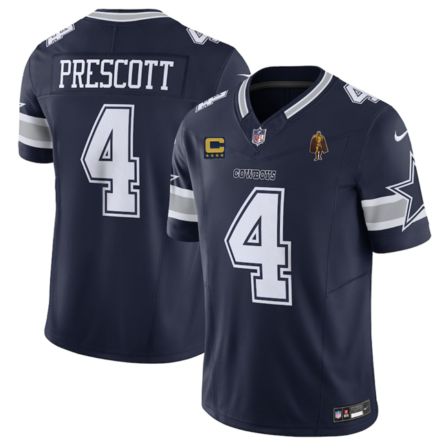 Men's Dallas Cowboys #4 Dak Prescott Navy 2025 F.U.S.E. With 4-star C Patch And Walter Payton Patch Vapor Limited Stitched Football Jersey Men's Dallas Cowboys #4 Dak Prescott Navy 2025 F.U.S.E. With 4-star C Patch And Walter Payton Patch Vapor Limited Stitched Football Jersey