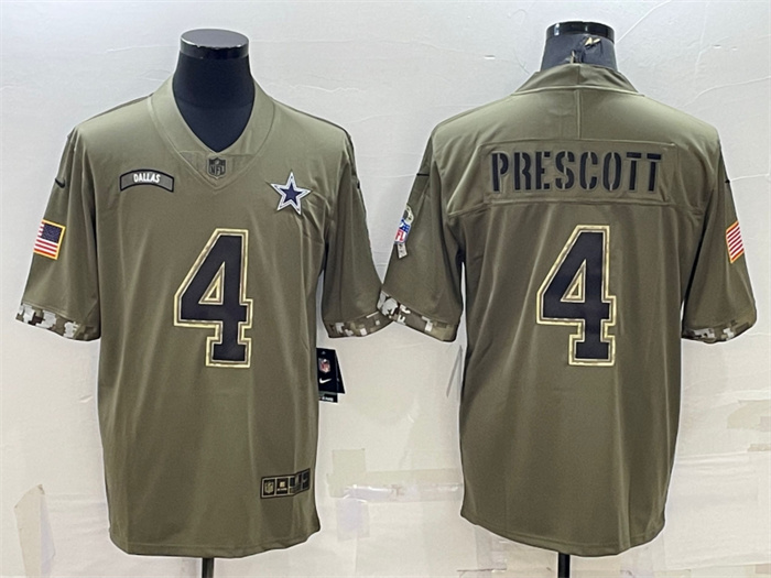 Men's Dallas Cowboys #4 Dak Prescott Olive 2022 Salute To Service Limited Stitched Jersey Men's Dallas Cowboys #4 Dak Prescott Olive 2022 Salute To Service Limited Stitched Jersey