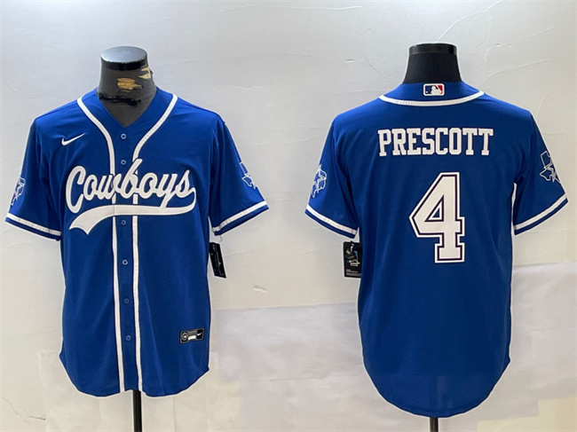 Men's Dallas Cowboys #4 Dak Prescott Royal With Patch Cool Base Stitched Baseball Jersey Men's Dallas Cowboys #4 Dak Prescott Royal With Patch Cool Base Stitched Baseball Jersey
