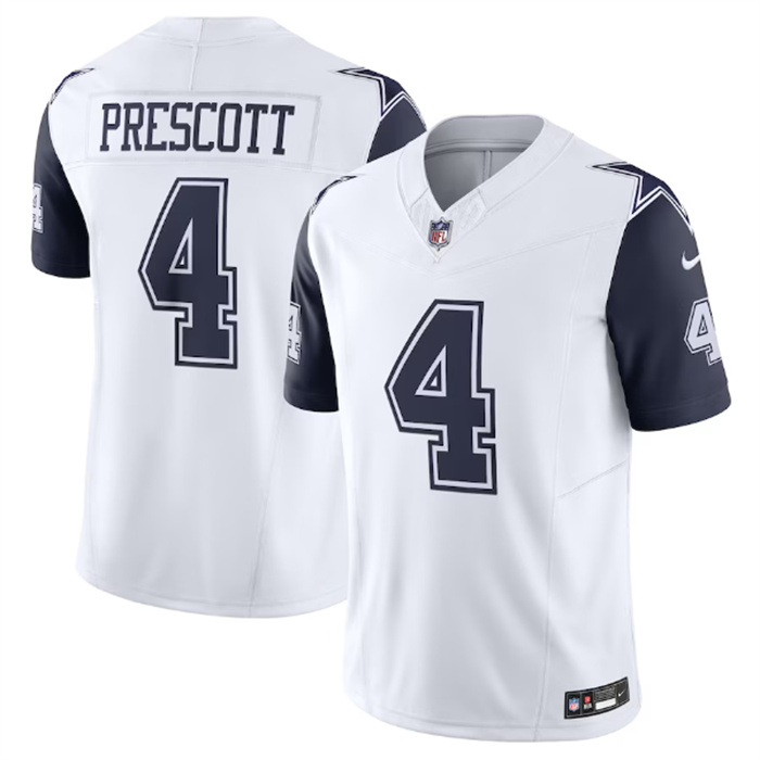 Men's Dallas Cowboys #4 Dak Prescott White 2023 F.U.S.E. Vapor Limited Stitched Football Jersey Men's Dallas Cowboys #4 Dak Prescott White 2023 F.U.S.E. Vapor Limited Stitched Football Jersey