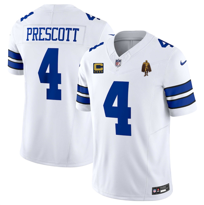 Men's Dallas Cowboys #4 Dak Prescott White 2025 F.U.S.E. With 4-star C Patch And Walter Payton Patch Vapor Limited Stitched Football Jersey Men's Dallas Cowboys #4 Dak Prescott White 2025 F.U.S.E. With 4-star C Patch And Walter Payton Patch Vapor Limited Stitched Football Jersey