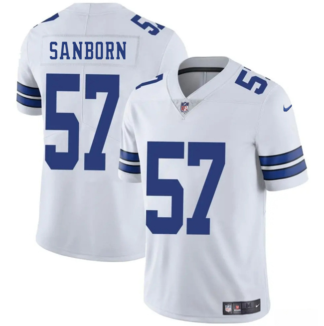 Men's Dallas Cowboys #57 Jack Sanborn White 2025 Vapor Untouchable Limited Stitched Football Jersey Men's Dallas Cowboys #57 Jack Sanborn White 2025 Vapor Untouchable Limited Stitched Football Jersey