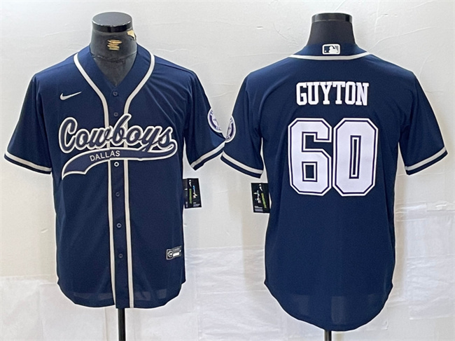Men's Dallas Cowboys #60 Tyler Guyton Navy Cool Base Stitched Baseball Jersey Men's Dallas Cowboys #60 Tyler Guyton Navy Cool Base Stitched Baseball Jersey