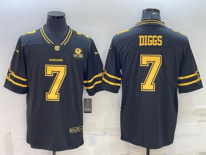 Men's Dallas Cowboys #7 Trevon Diggs Black Gold Edition With 1960 Patch Limited Stitched Football Jersey Men's Dallas Cowboys #7 Trevon Diggs Black Gold Edition With 1960 Patch Limited Stitched Football Jersey