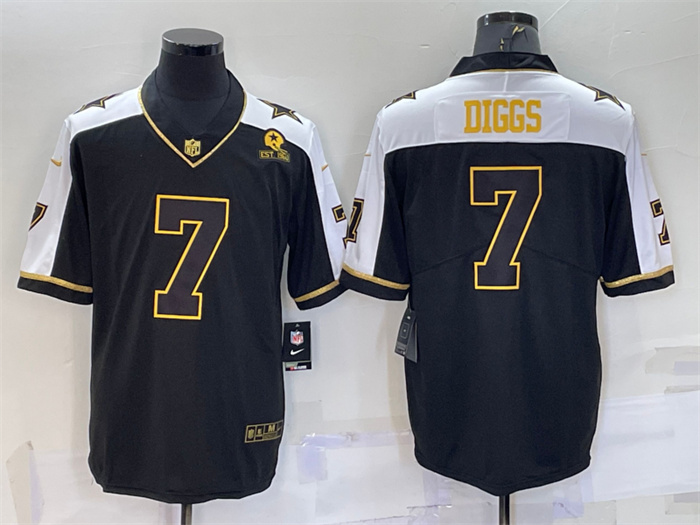 Men's Dallas Cowboys #7 Trevon Diggs Black Gold Thanksgiving With Patch Stitched Jersey Men's Dallas Cowboys #7 Trevon Diggs Black Gold Thanksgiving With Patch Stitched Jersey