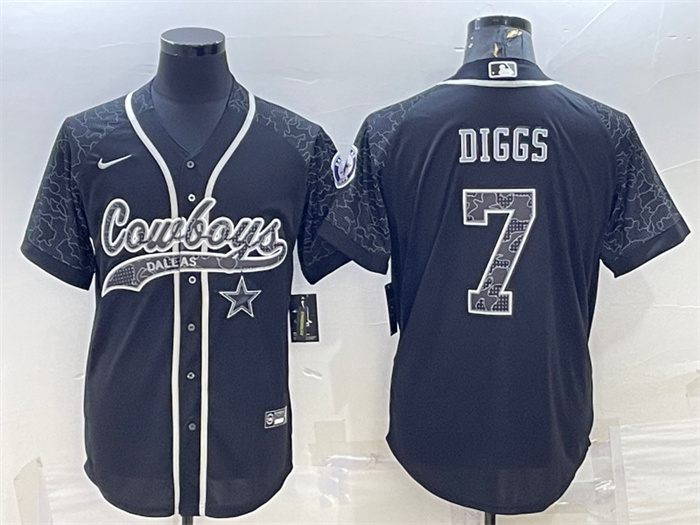 Men's Dallas Cowboys #7 Trevon Diggs Black Reflective With Patch Cool Base Stitched Baseball Jersey Men's Dallas Cowboys #7 Trevon Diggs Black Reflective With Patch Cool Base Stitched Baseball Jersey