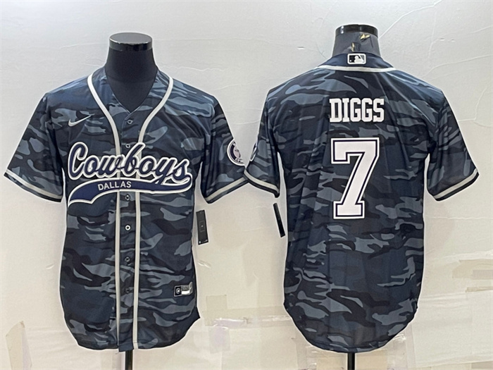 Men's Dallas Cowboys #7 Trevon Diggs Grey Camo With Patch Cool Base Stitched Baseball Jersey Men's Dallas Cowboys #7 Trevon Diggs Grey Camo With Patch Cool Base Stitched Baseball Jersey