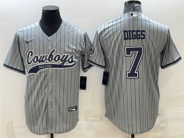 Men's Dallas Cowboys #7 Trevon Diggs Grey With Patch Cool Base Stitched Baseball Jersey Men's Dallas Cowboys #7 Trevon Diggs Grey With Patch Cool Base Stitched Baseball Jersey