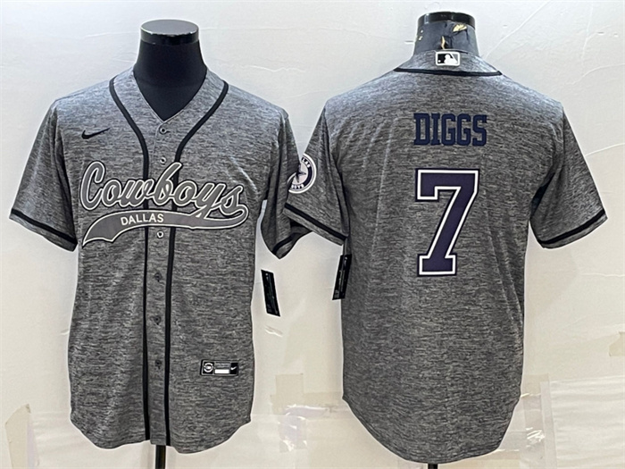 Men's Dallas Cowboys #7 Trevon Diggs Grey With Patch Cool Base Stitched Baseball JerseyS Men's Dallas Cowboys #7 Trevon Diggs Grey With Patch Cool Base Stitched Baseball JerseyS