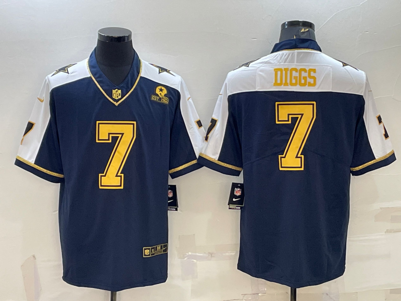 Men's Dallas Cowboys #7 Trevon Diggs Navy Gold Edition With 1960 Patch Limited Stitched Football Jersey Men's Dallas Cowboys #7 Trevon Diggs Navy Gold Edition With 1960 Patch Limited Stitched Football Jersey